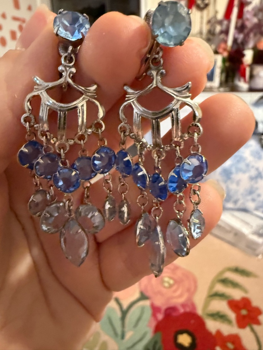 Blue Crystal Chandelier Drop Earrings - Unbranded